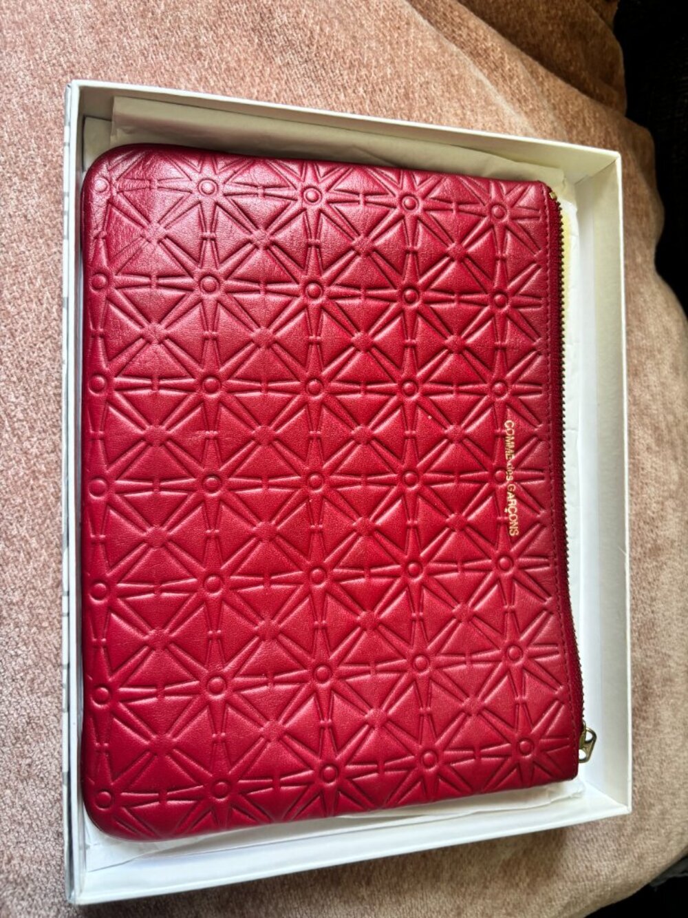 Comme Des Garçons  Embossed Leather Zip Pouch